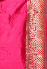 Black with Magenta Border Katan Pure Silk Saree With Blouse Piece - Adi Akshoy & Co.