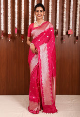 Rani Pink Katan Silk Saree With Blouse Piece - Adi Akshoy & Co.
