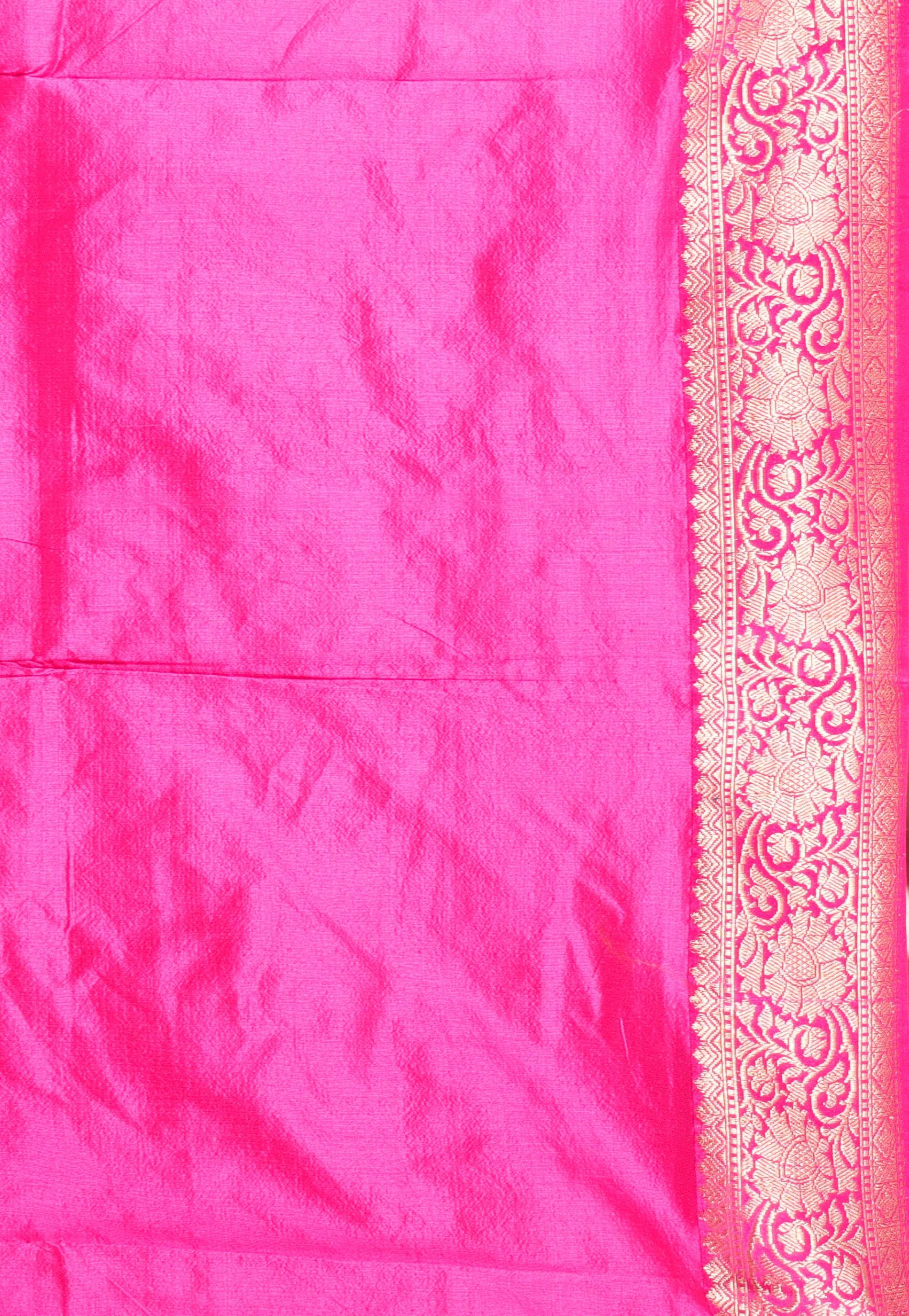 Dual shades of Blue and Brown with Rani Pink Border Katan Pure Silk Saree With Blouse Piece - Adi Akshoy & Co.