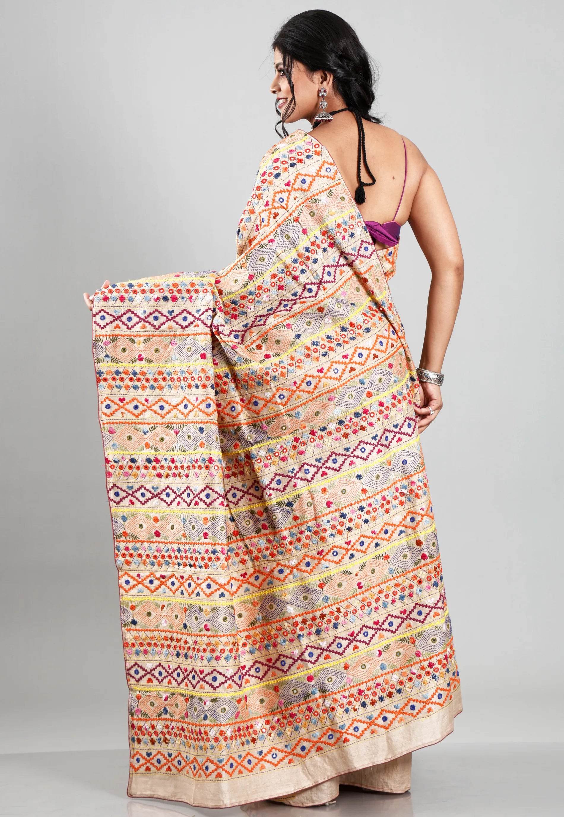 Tussar Colour Pure Tussar Silk Kantha Saree With Blouse Piece - Adi Akshoy & Co.