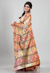 Shaded Colour Pure Tussar Silk Kantha Saree With Blouse Piece - Adi Akshoy & Co.