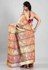 Shaded Colour Pure Tussar Silk Kantha Saree With Blouse Piece - Adi Akshoy & Co.