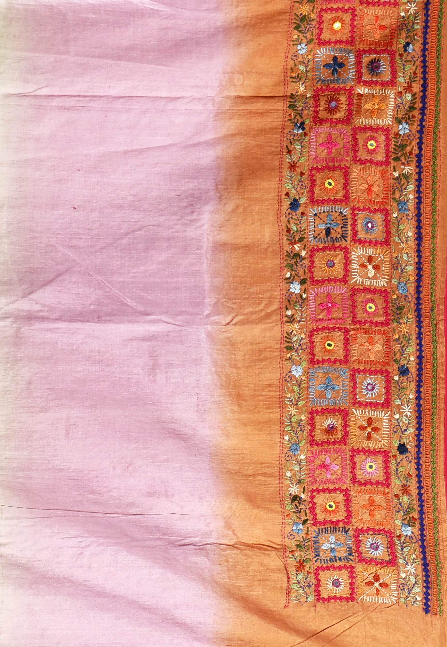Shaded Colour Pure Tussar Silk Kantha Saree With Blouse Piece - Adi Akshoy & Co.