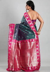 Cross Green with Rani Border Kanjivaram Silk Saree With Blouse Piece - Adi Akshoy & Co.