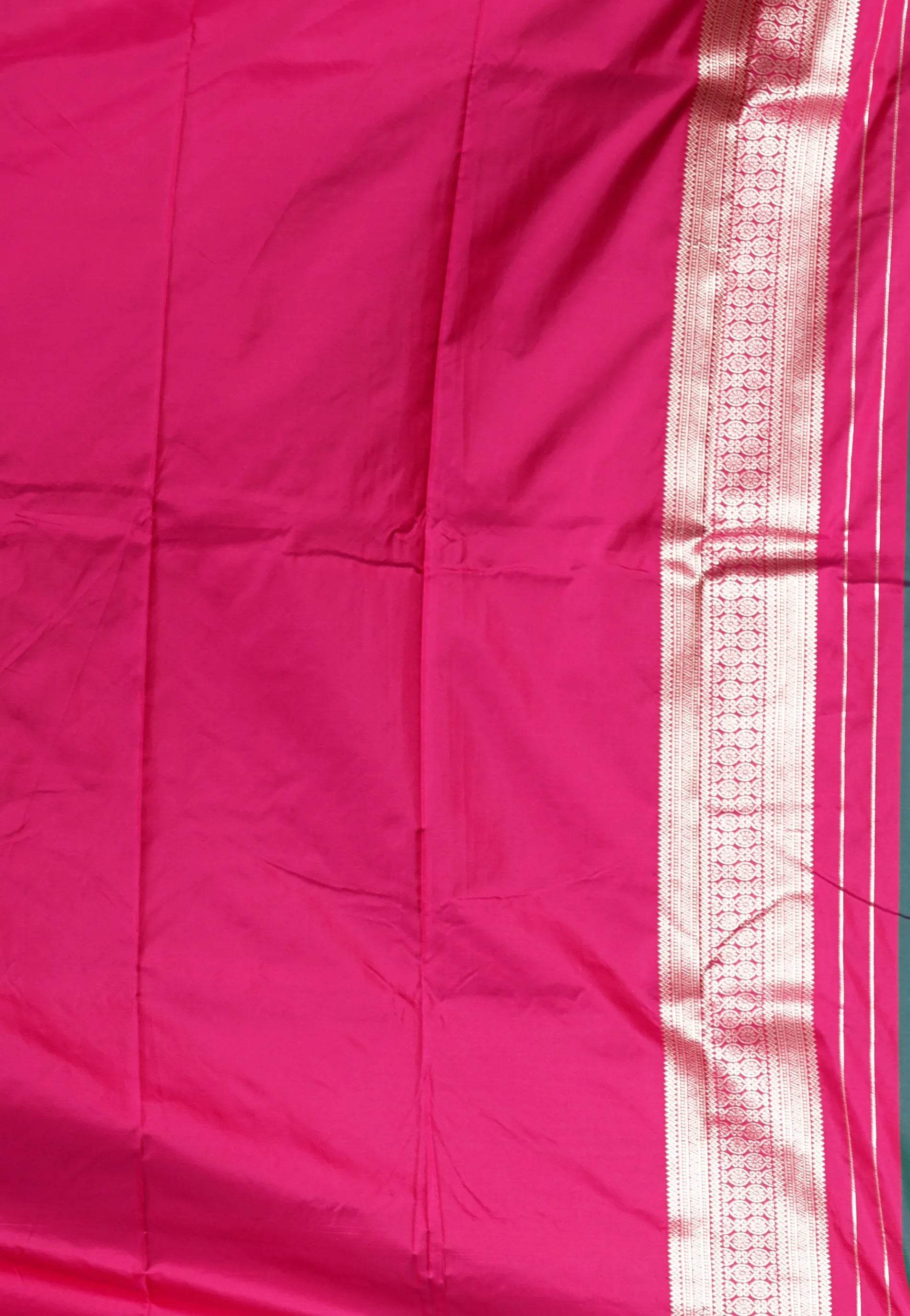 Cross Green with Rani Border Kanjivaram Silk Saree With Blouse Piece - Adi Akshoy & Co.