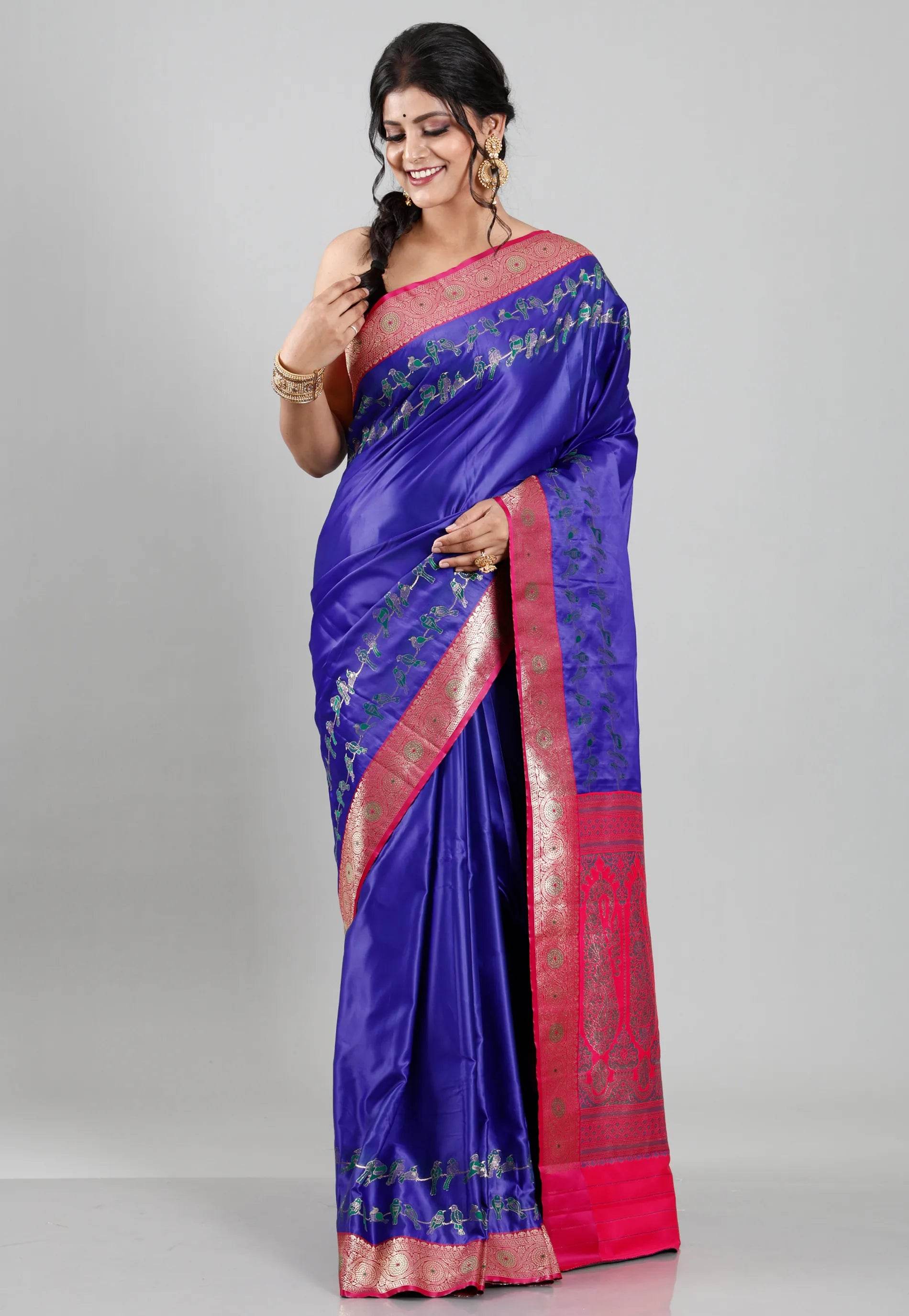 Purple with Rani Border Mashru Silk Saree with Blouse Piece - Adi Akshoy & Co.
