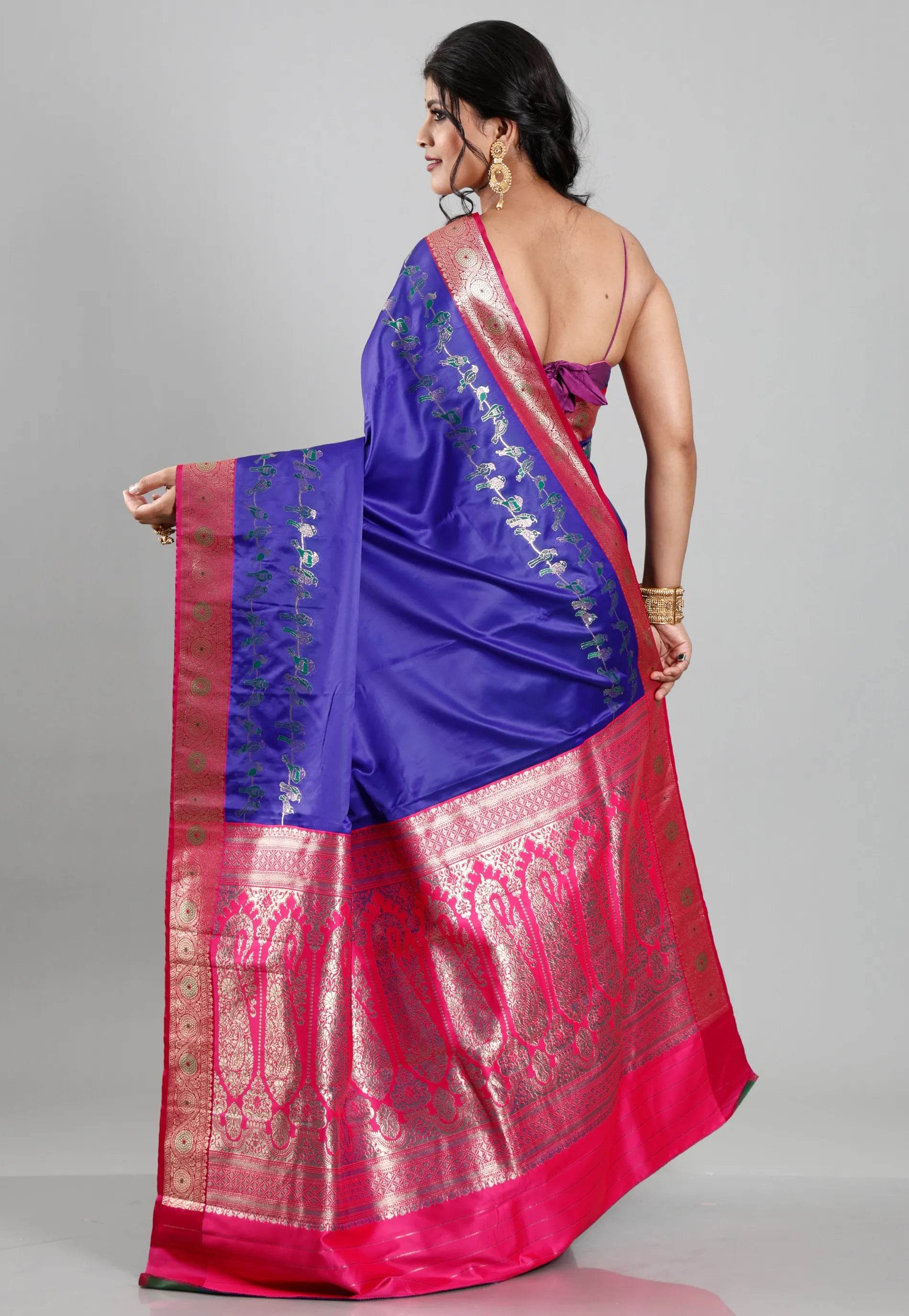 Purple with Rani Border Mashru Silk Saree with Blouse Piece - Adi Akshoy & Co.
