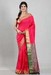 Rani Pink Ikkat Silk Saree With Blouse Piece - Adi Akshoy & Co.