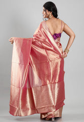 Red Tissue Silk Saree with Blouse Piece - Adi Akshoy & Co.