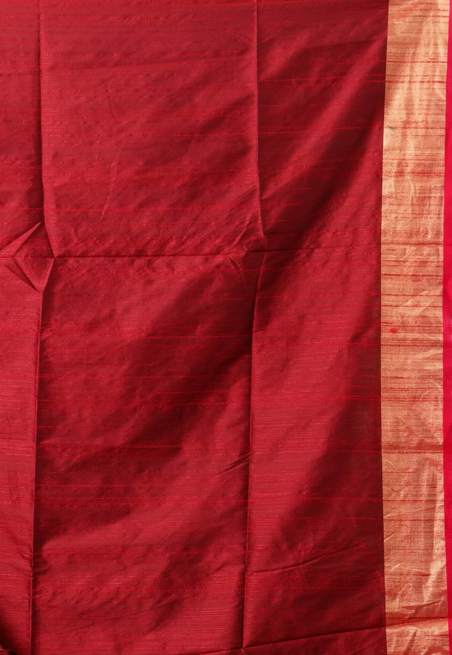 Bottle Green Tussar Silk Saree with Blouse Piece - Adi Akshoy & Co.