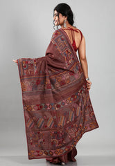 Brown Colour Pure Tussar Silk Kantha Saree With Blouse Piece - Adi Akshoy & Co.