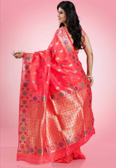 Cross Pink Minakari Kanjivaram Silk Saree With Blouse Piece - Adi Akshoy & Co.