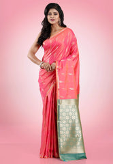 Cross Pink Kanjivaram Silk Saree With Blouse Piece - Adi Akshoy & Co.