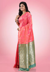 Cross Pink Kanjivaram Silk Saree With Blouse Piece - Adi Akshoy & Co.