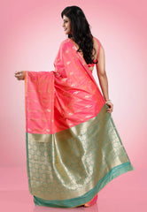 Cross Pink Kanjivaram Silk Saree With Blouse Piece - Adi Akshoy & Co.