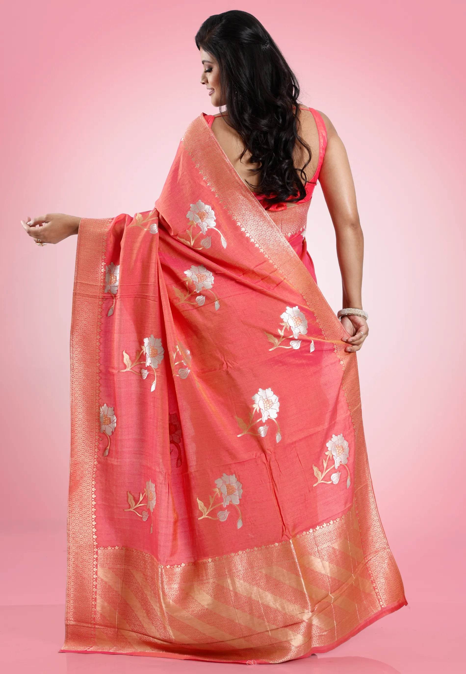 Cross Pink Mashru Silk Saree with Blouse Piece - Adi Akshoy & Co.