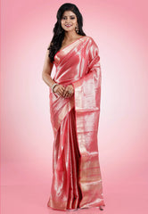 Peach Tissue Silk Saree with Blouse Piece - Adi Akshoy & Co.