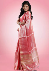 Peach Tissue Silk Saree with Blouse Piece - Adi Akshoy & Co.