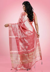 Peach Tissue Silk Saree with Blouse Piece - Adi Akshoy & Co.