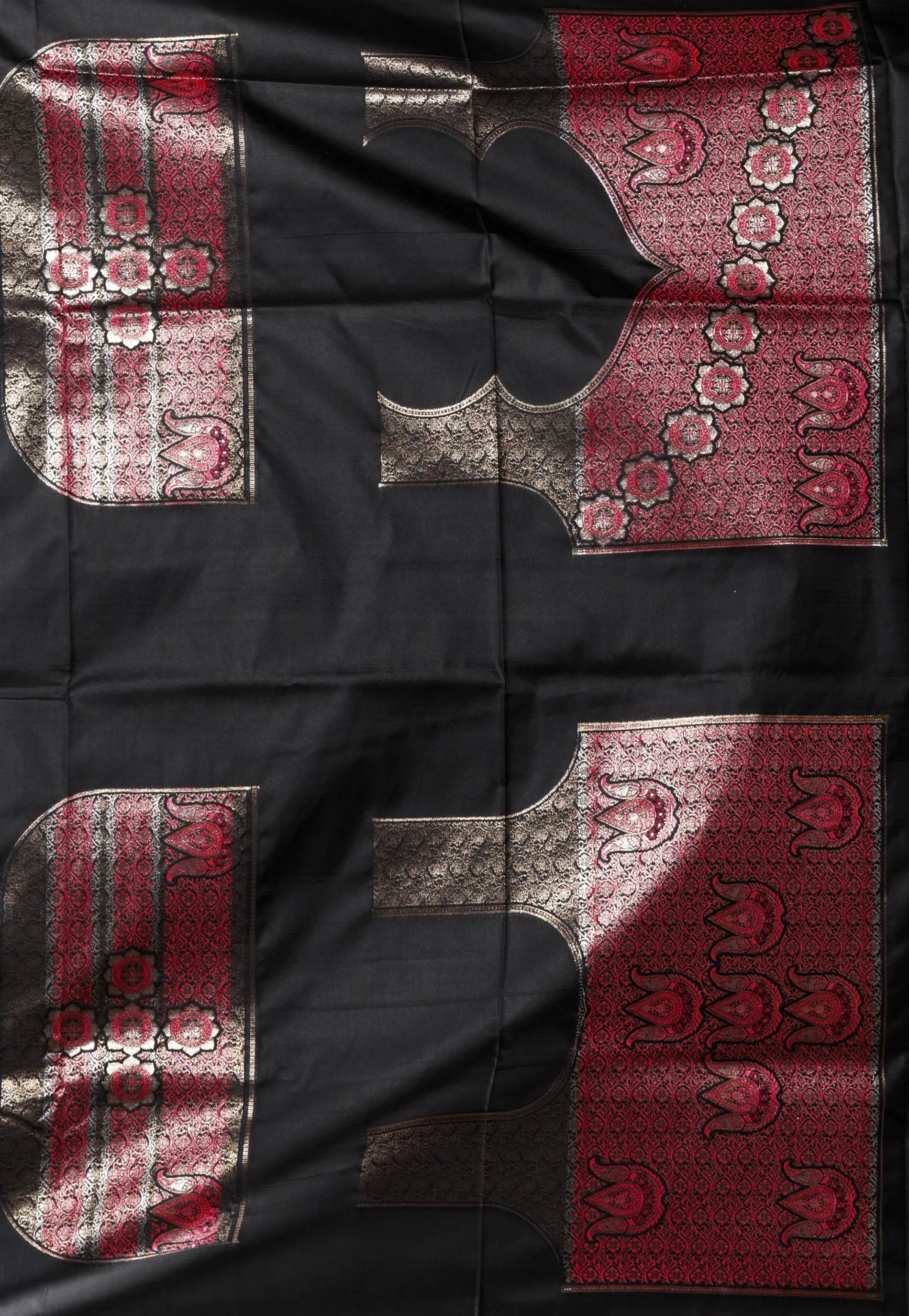 Black with Red Border Mashru Silk Saree with Blouse Piece - Adi Akshoy & Co.