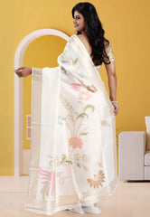 Off White Tussar Silk Saree with Blouse Piece - Adi Akshoy & Co.