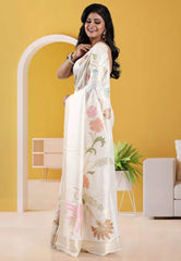Off White Tussar Silk Saree with Blouse Piece - Adi Akshoy & Co.