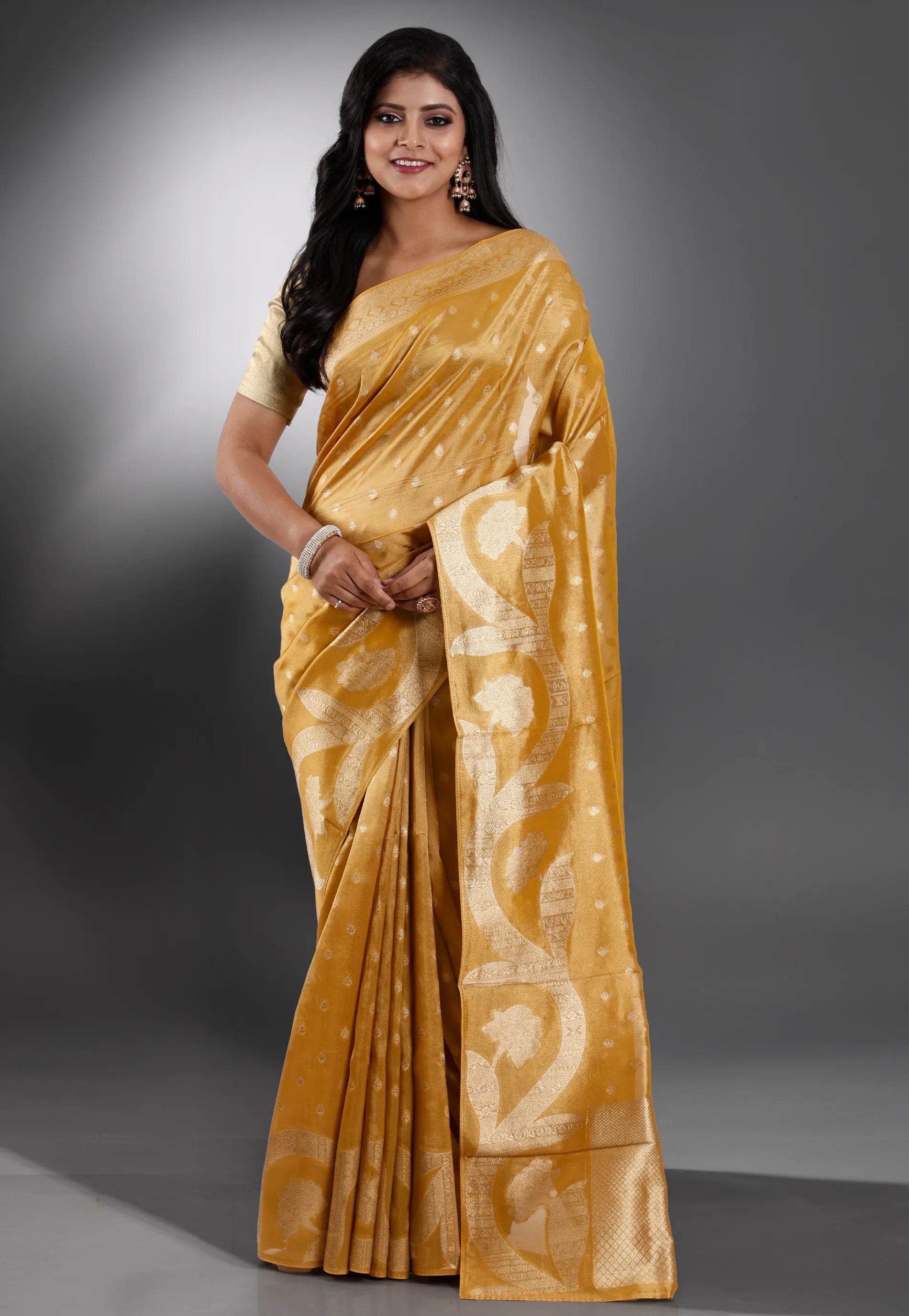 Golden Tissue Silk Saree with Blouse Piece - Adi Akshoy & Co.