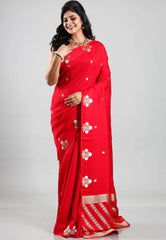 Red Katan Silk Saree With Blouse Piece - Adi Akshoy & Co.