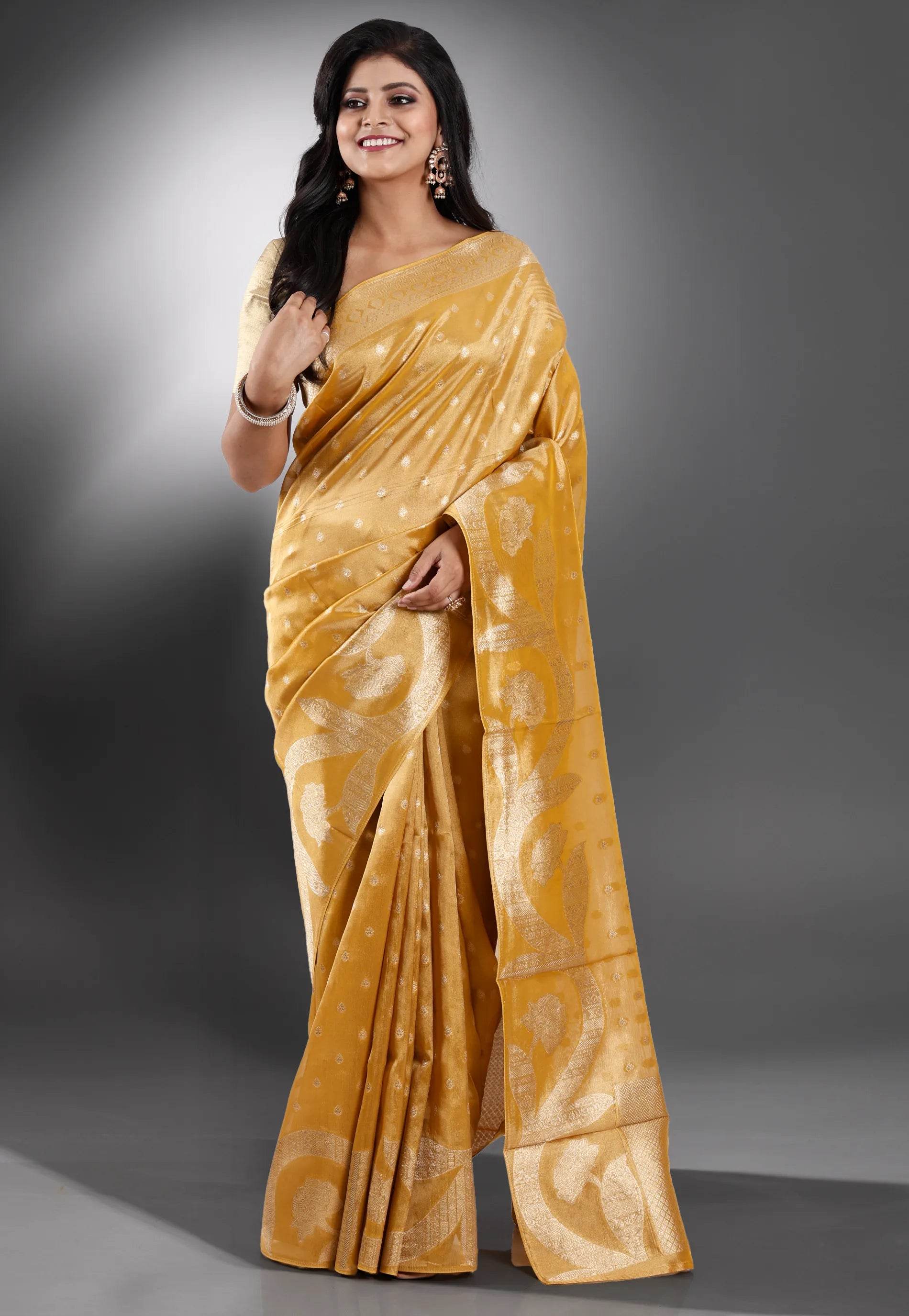 Golden Tissue Silk Saree with Blouse Piece - Adi Akshoy & Co.