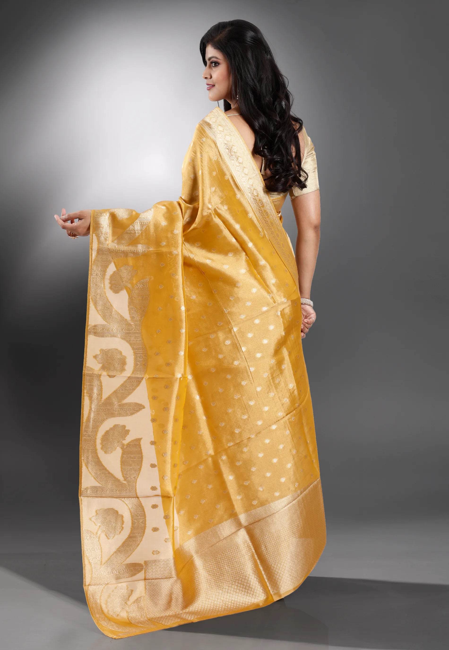 Golden Tissue Silk Saree with Blouse Piece - Adi Akshoy & Co.