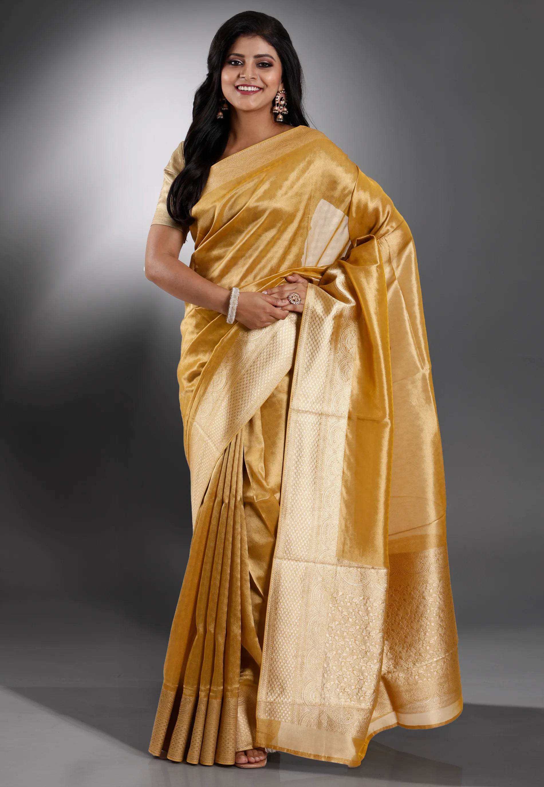 Golden Tissue Silk Saree with Blouse Piece - Adi Akshoy & Co.