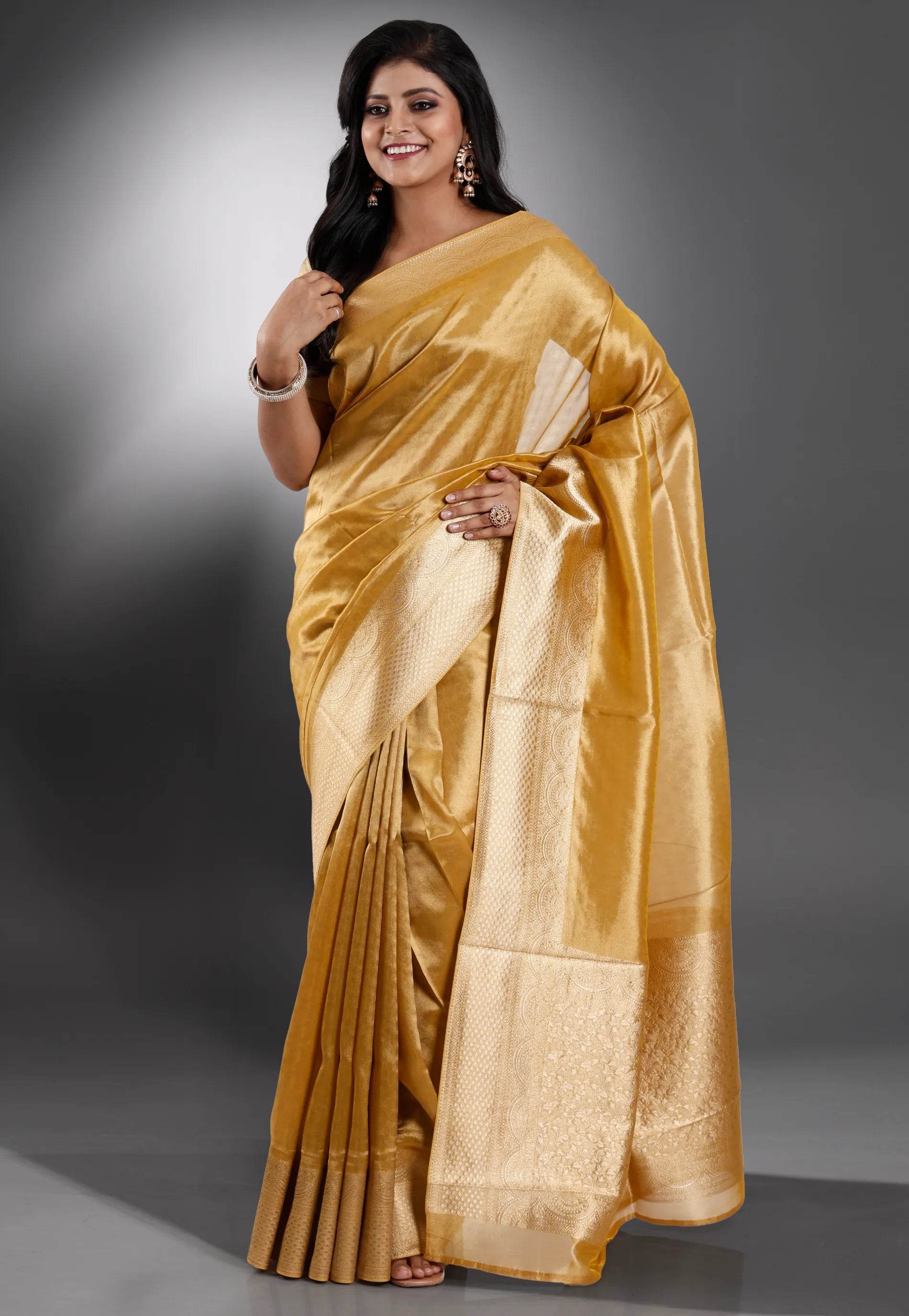 Golden Tissue Silk Saree with Blouse Piece - Adi Akshoy & Co.