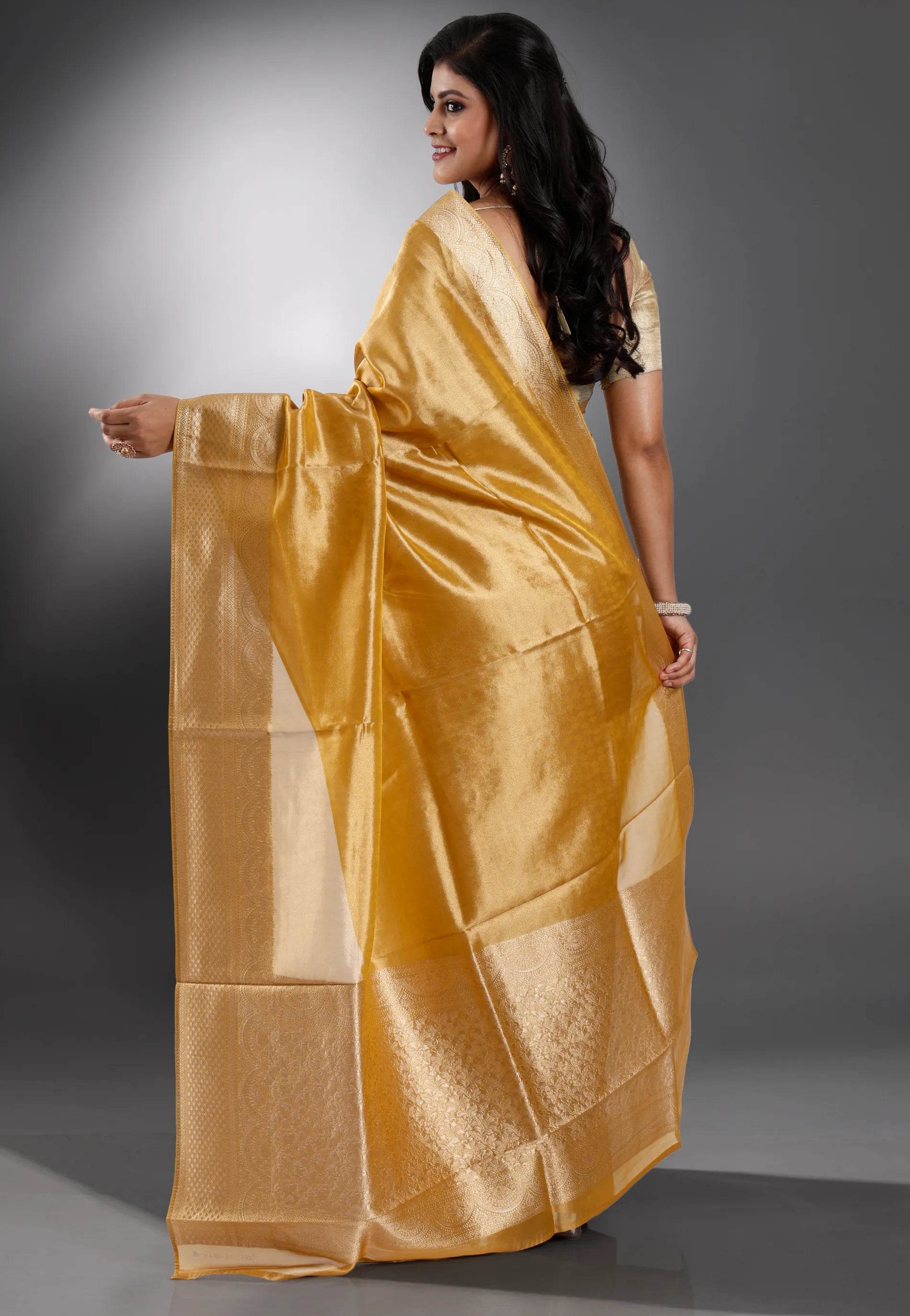 Golden Tissue Silk Saree with Blouse Piece - Adi Akshoy & Co.