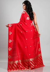 Red Katan Silk Saree With Blouse Piece - Adi Akshoy & Co.