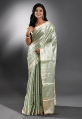 Pastel Green Tissue Silk Saree with Blouse Piece - Adi Akshoy & Co.