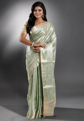 Pastel Green Tissue Silk Saree with Blouse Piece - Adi Akshoy & Co.