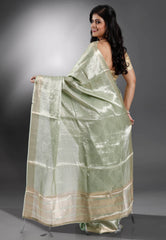 Pastel Green Tissue Silk Saree with Blouse Piece - Adi Akshoy & Co.
