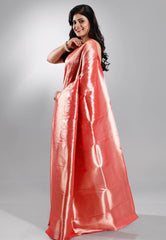 Red Brocade Tissue Kanjivaram Silk Saree With Blouse Piece - Adi Akshoy & Co.