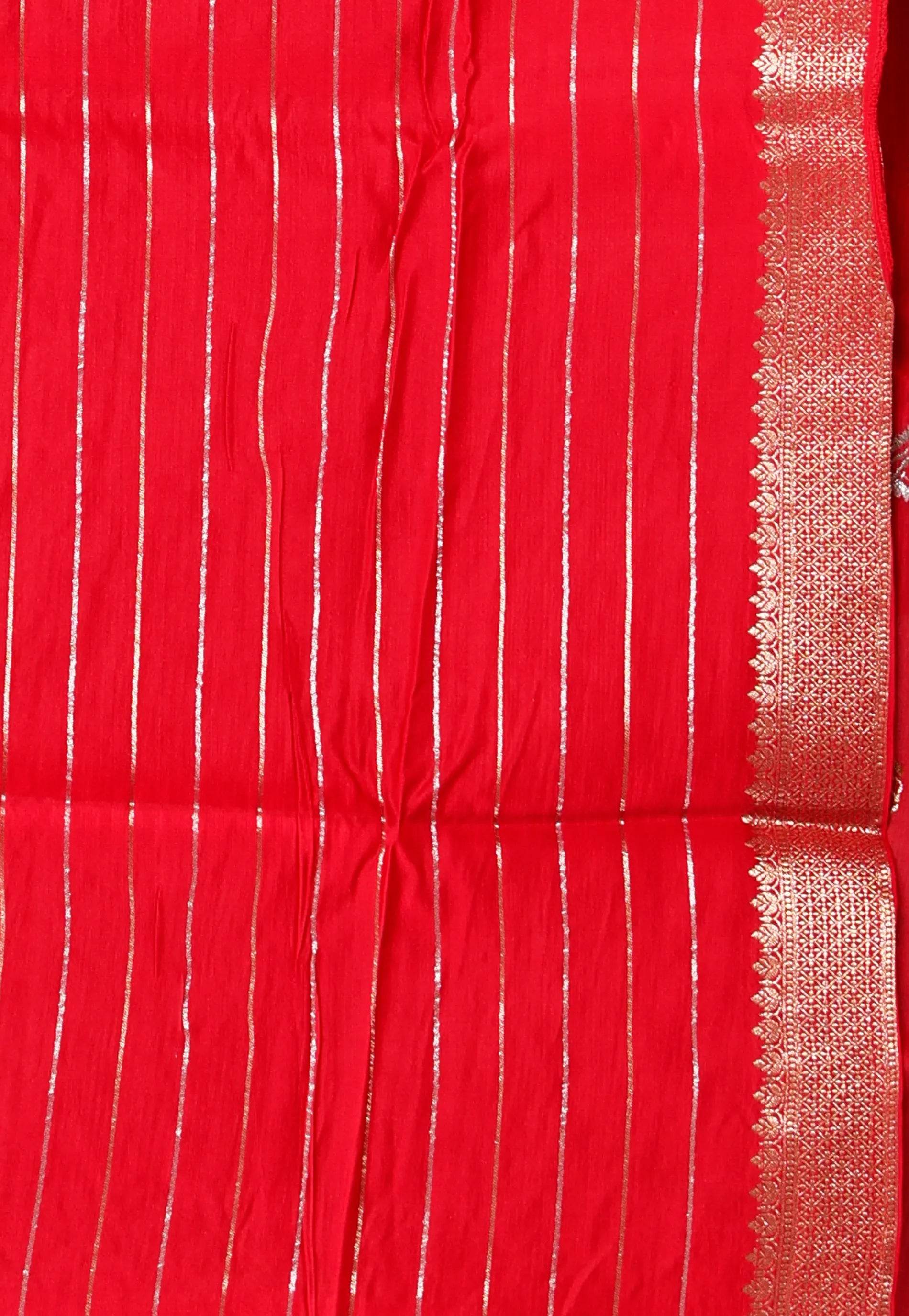 Red Katan Silk Saree With Blouse Piece - Adi Akshoy & Co.