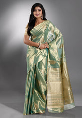 Green Tissue Kanjivaram Silk Saree With Blouse Piece - Adi Akshoy & Co.