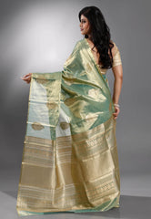 Green Tissue Kanjivaram Silk Saree With Blouse Piece - Adi Akshoy & Co.