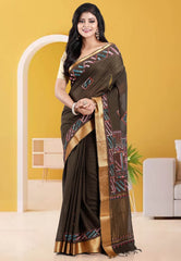 Deep pesta Green Mangalagiri Cotton Kantha Saree With Blouse Piece - Adi Akshoy & Co.
