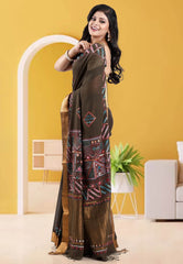 Deep pesta Green Mangalagiri Cotton Kantha Saree With Blouse Piece - Adi Akshoy & Co.