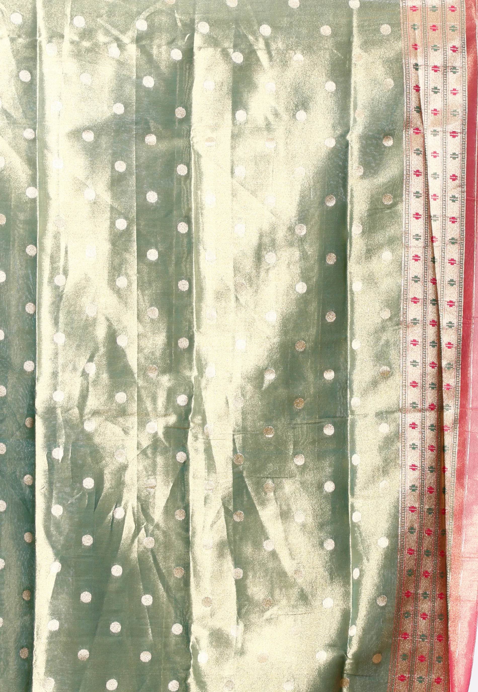 Green Tissue Paithani Silk Saree With Blouse Piece - Adi Akshoy & Co.