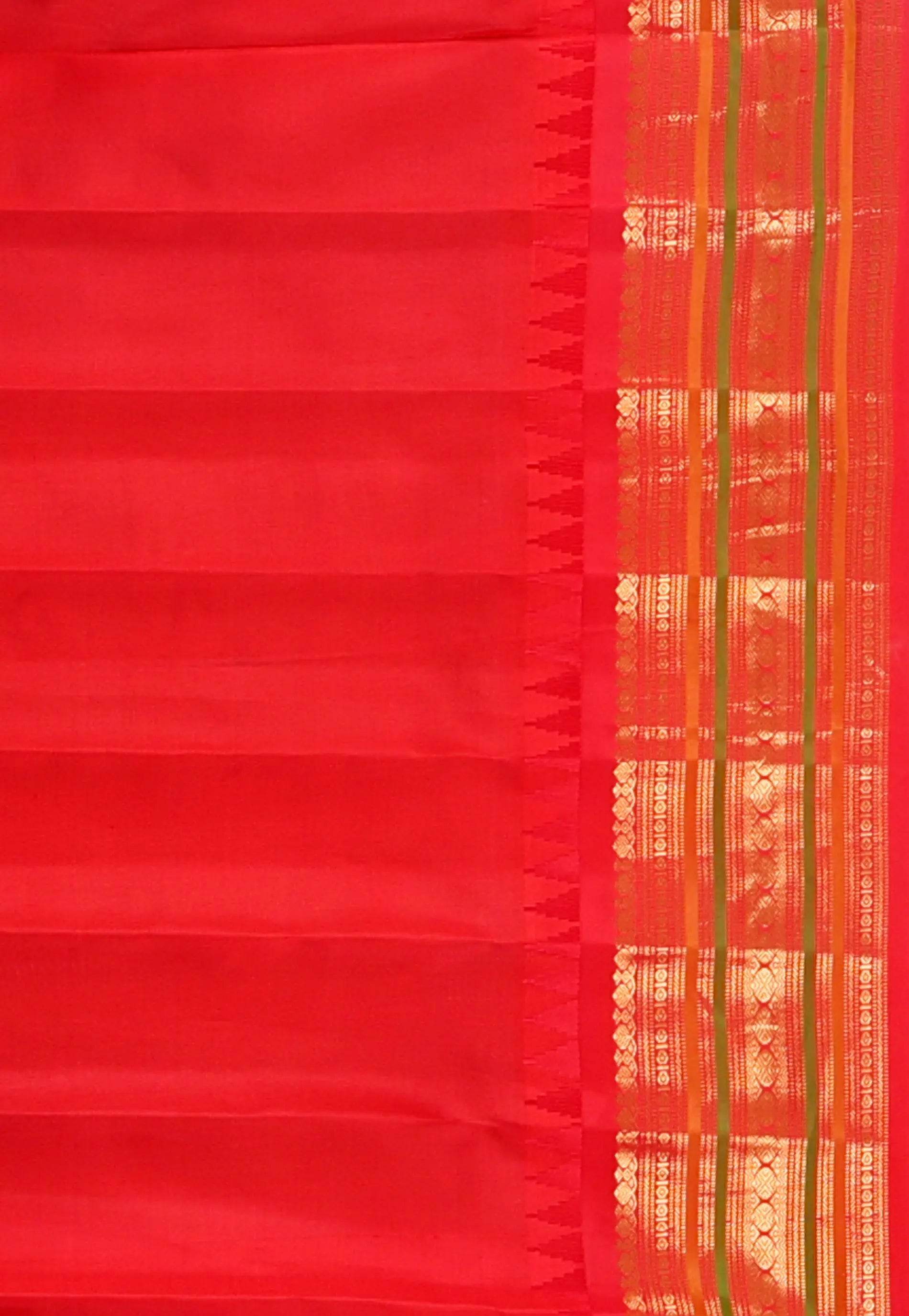 Royal Blue with Red Border Gadwal Pure Silk Saree With Blouse Piece - Adi Akshoy & Co.