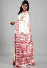Off White Baluchari Pure Silk Saree with Blouse Piece - Adi Akshoy & Co.