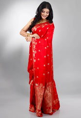 Red Mashru Silk Saree with Blouse Piece - Adi Akshoy & Co.
