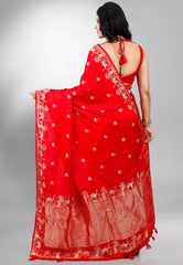 Red Mashru Silk Saree with Blouse Piece - Adi Akshoy & Co.