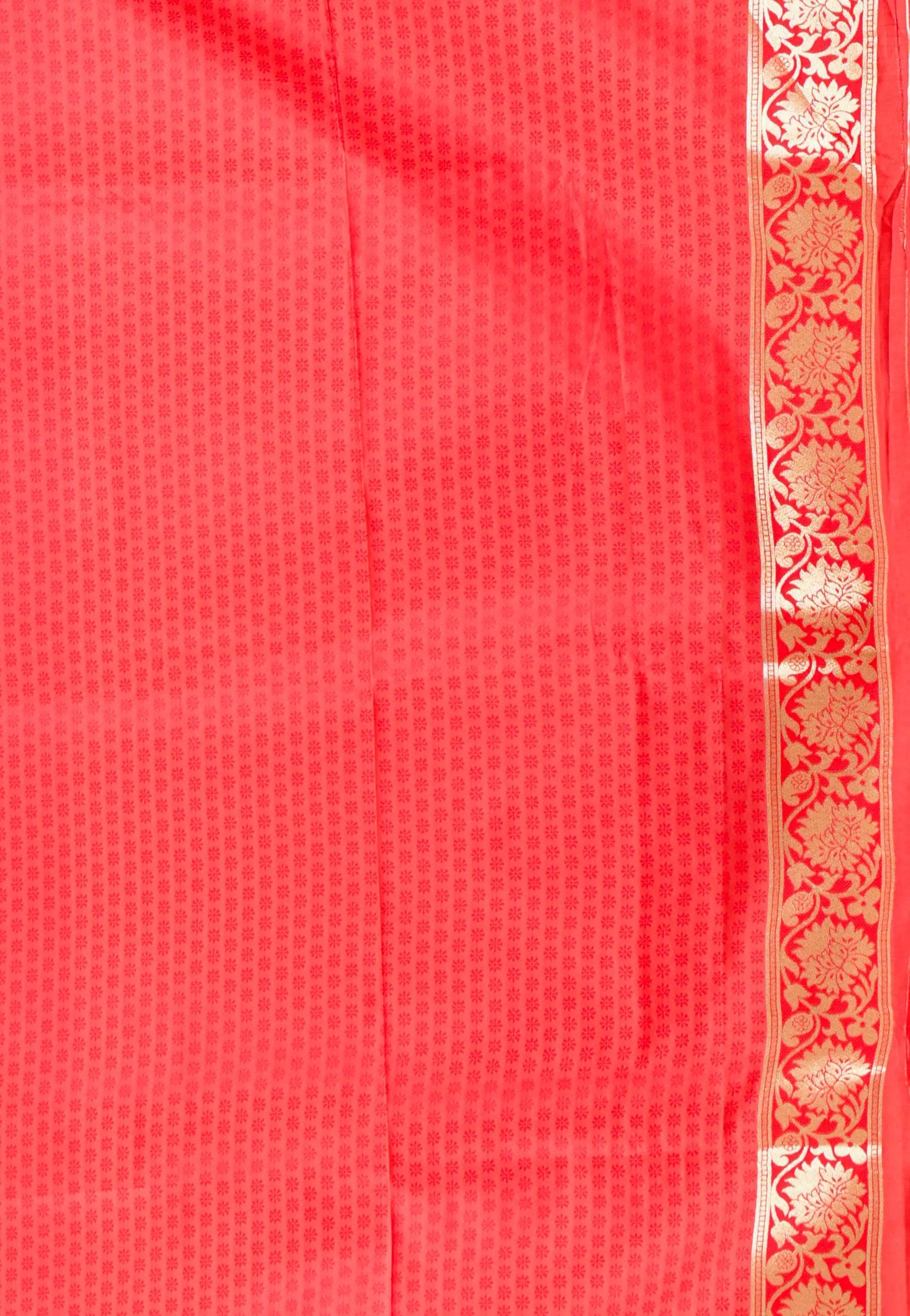 Beige with Red Border Katan Silk Saree With Blouse Piece - Adi Akshoy & Co.