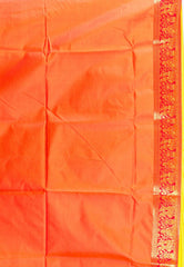 Yellow with Red Border Baluchari Silk Saree with Blouse Piece - Adi Akshoy & Co.